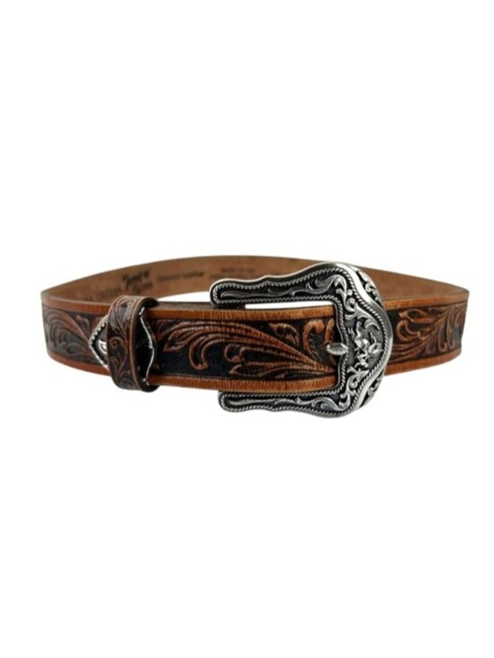 Tony Lama Brown Leather Lil Westerly Western Belt Silver Toned Buckle Rodeo Boy